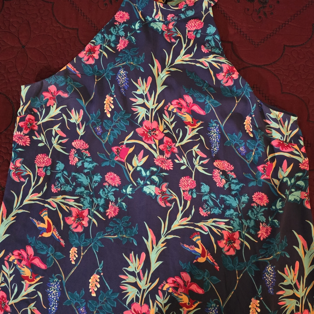 Decree Navy Floral Halter Dress with Pink & Teal Blooms